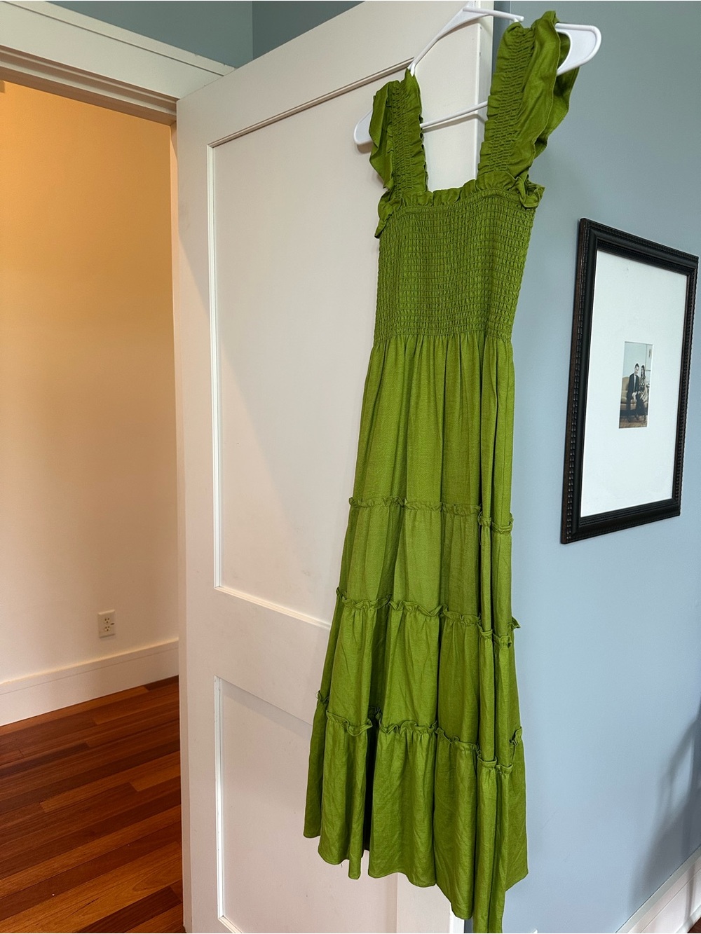 Smocked Olive-Green Tiered Maxi Dress with Ruffle Straps